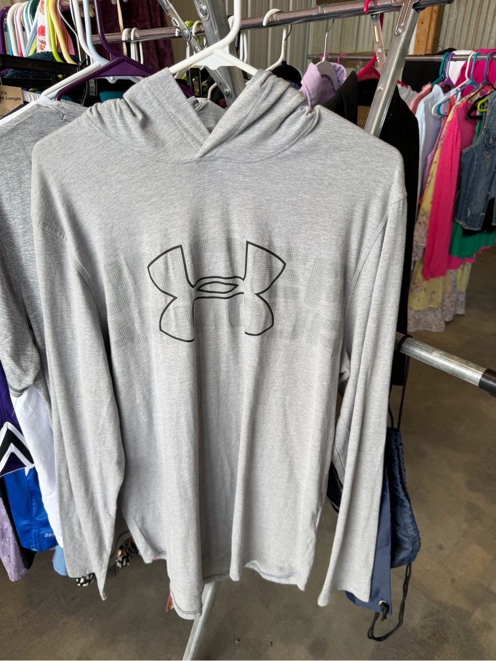 Under Armour Men's Long Sleeve Hoodie - Light Gray with Black Logo